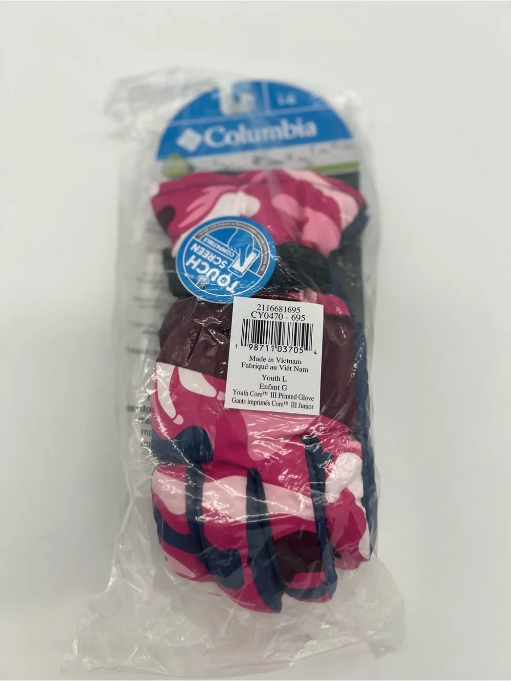 Vintage Columbia Girls Gloves Size L Bright Pink Ski Winter Touch Screen Comp